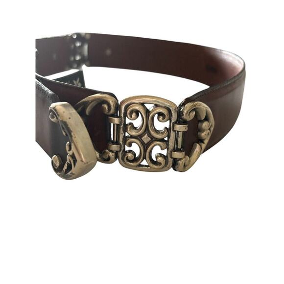 Brighton Women’s Art Nouveau Belt brown Leather Silver Swirl buckle Scroll Sz S - Picture 6 of 12